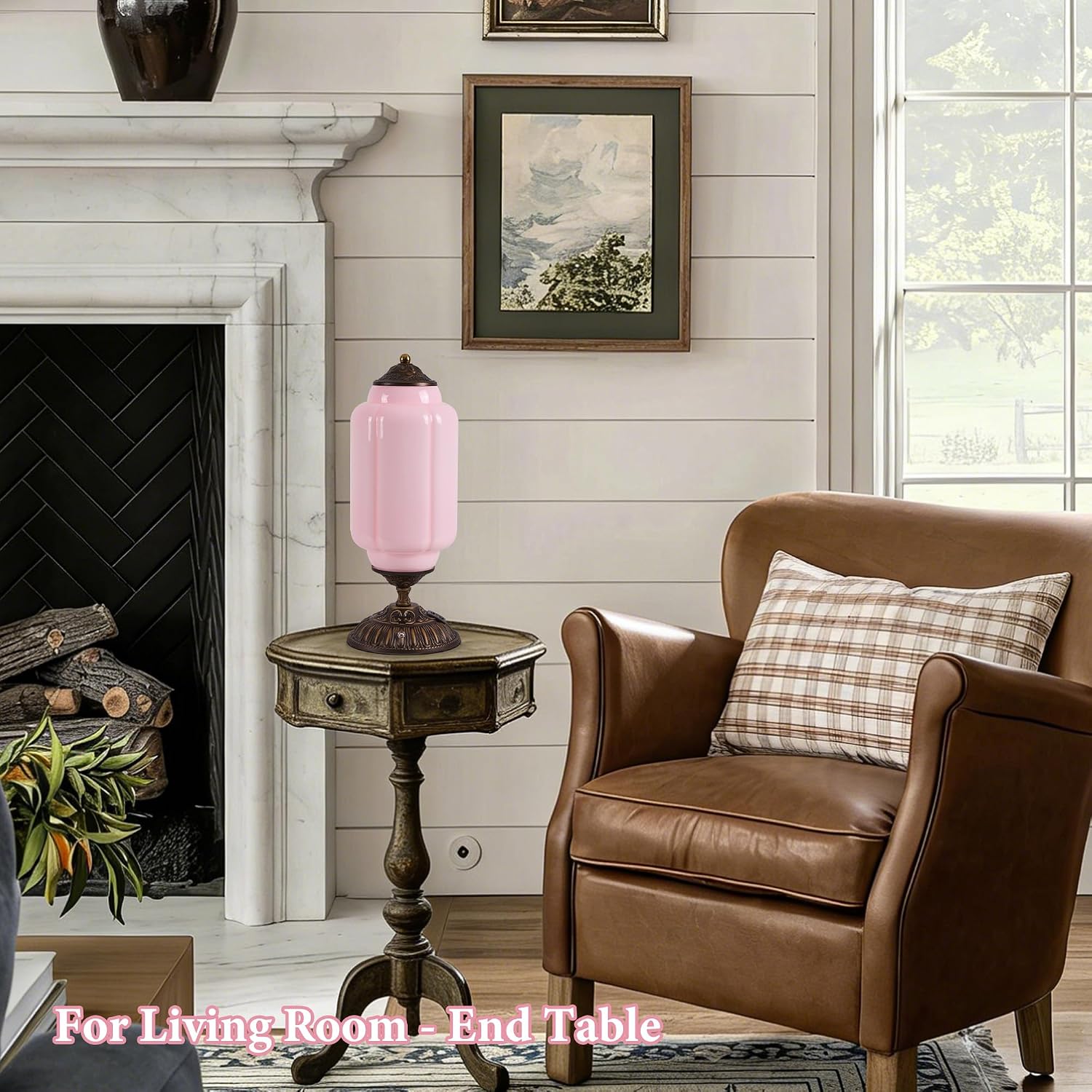 Vintage Milk Glass Table Lamp - 3 Way Dimmable Touch Control - Pink Nightstand Lamps with USB C+A Charging Ports - Single Retro Modern Plug in Bedside Lamp for Living room End Table Bedroom (Bulbx1)