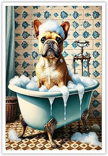 Funny Bathroom Animal Canvas Wall Art Dog In The Bathtub Poster Whimsical Abstract Pet Dog Pictures Prints Painting For Home Bedroom Apartment Bathroom Wall Decor 12x16in Unframed