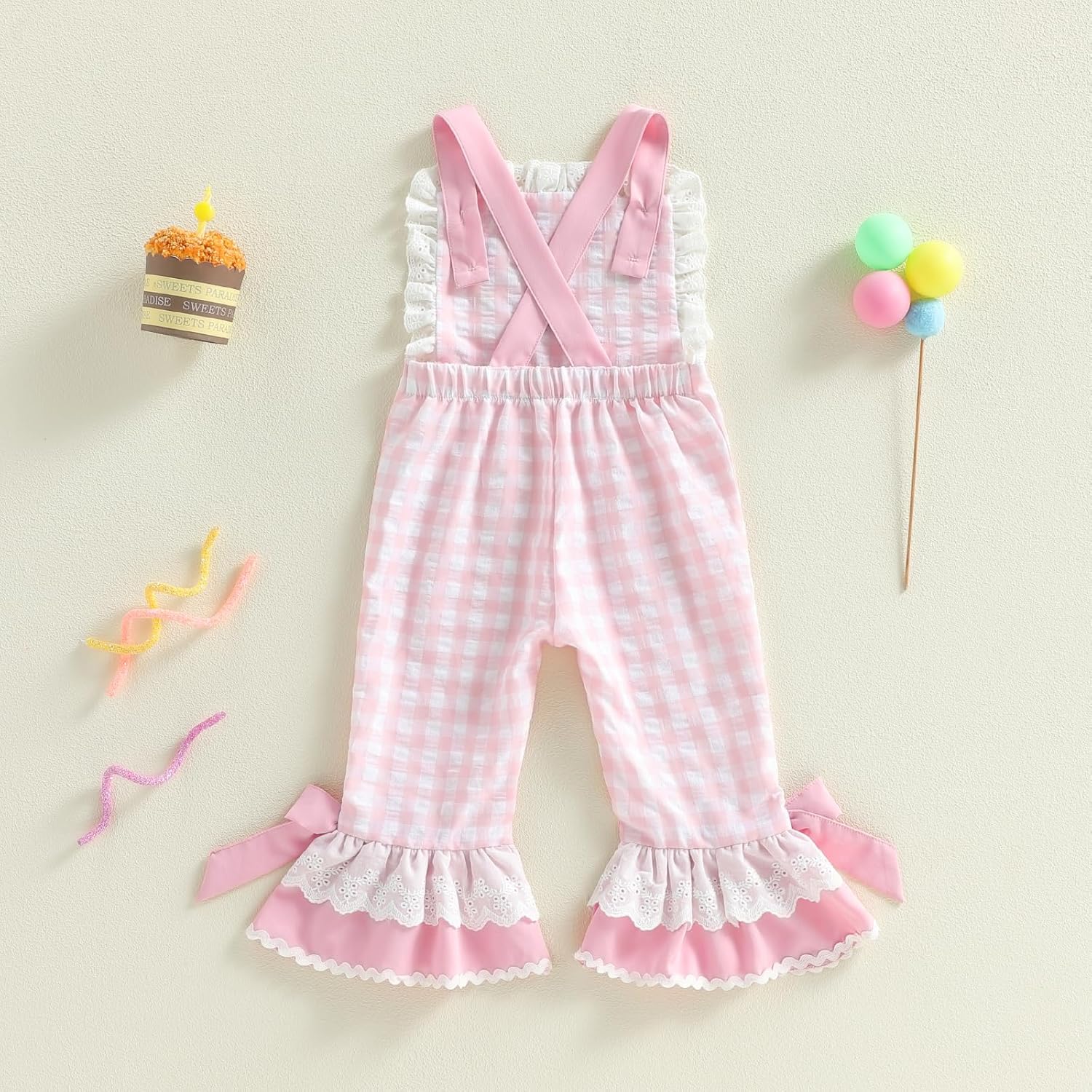 Baby Girls Birthday Jumpsuit Overalls Sleeveless Goose/Strawberry Embroidery Bell Bottom Romper Cake Smash Clothes - Image 6