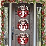 3 Pcs Buffalo Plaid Christmas Wreaths - Joy Sign with Nativity Scene, 11