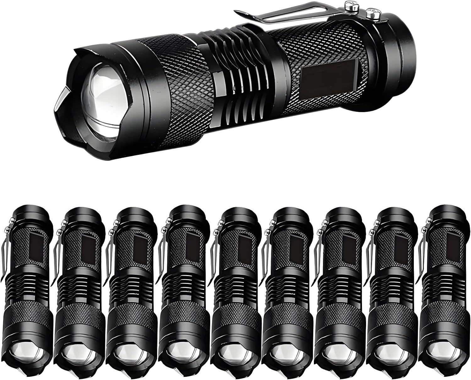 10 Pieces LED Flashlights Torch, High Lumens Mini Flashlight Waterproof Pocket Flash Light with 3 Modes, Adjustable Focus Zoomable for Camping, Hiking, Indoor, Outdoor, Home Use