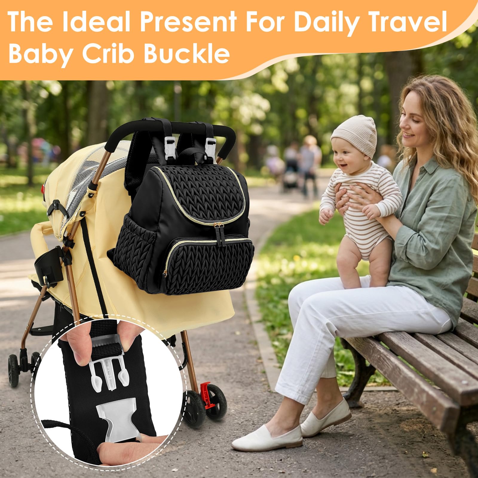 Petit sac à langer avec matelas à langer, sac à dos décontracté, sac à dos élégant avec poche isolée, sac à dos pour bébé pour poussette, voyage, Noir , 38*30*15CM, /