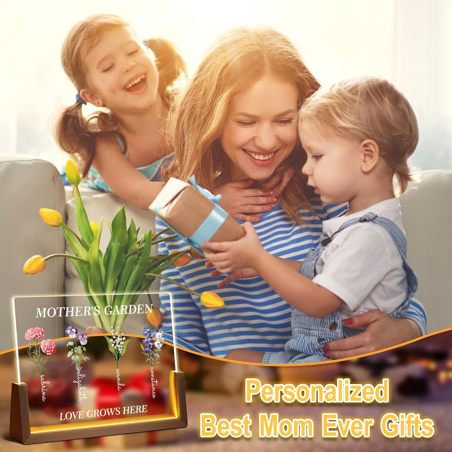 Personalized Christmas Ideas Gifts for Mom Grandma Wife, Custom Mom Gifts From Daughter Son, Customized Birth Flower Mothers Garden Plaque Picture Frame For Mothers Day Birthday Gift - Image 2