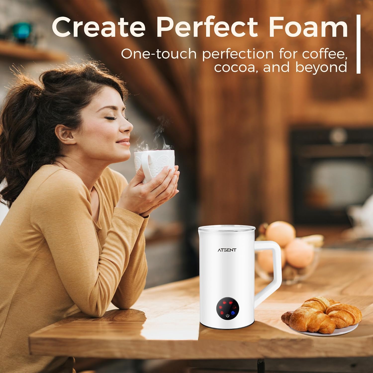 Milk Frother and Steamer, 6-in-1 Hot and Cold Foam Maker, Electric Milk Steamer with Auto Shut-Off and Milk Warmer for Coffee, Latte, Cappuccino, Hot Chocolate, (White)