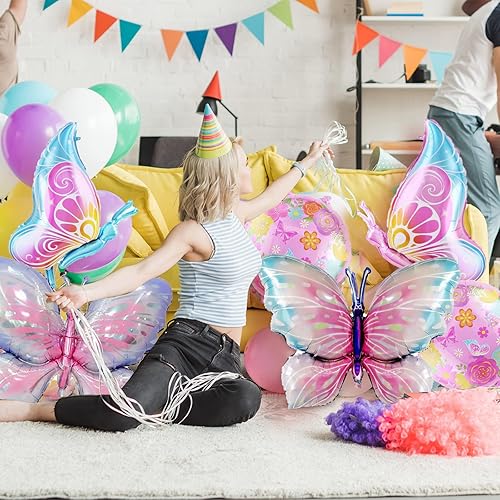 Miniatura 4 de PartyGarden Globos de mariposa  18 piezas de papel de aluminio morado y rosa, decoraciones temáticas de niña para primavera, cumpleaños, baby