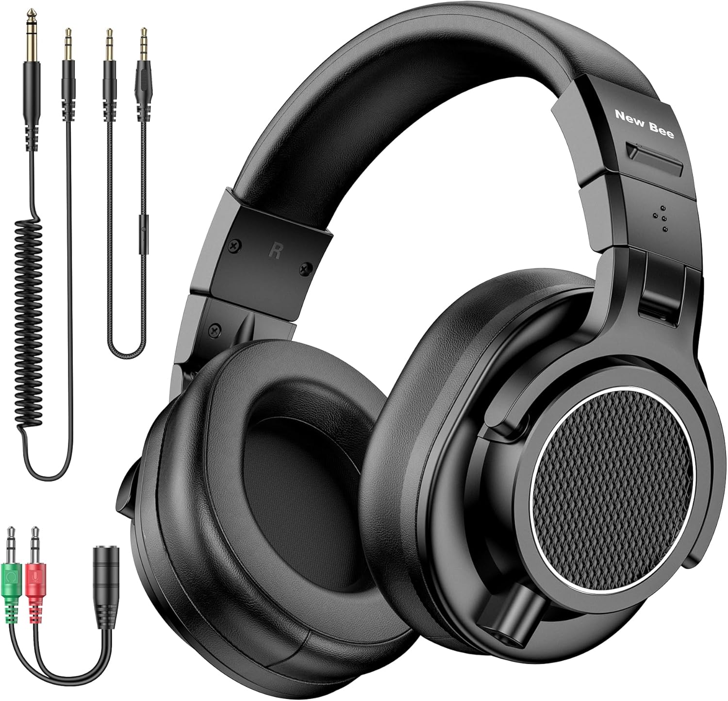 New Bee Wired Over Ear Headphones, Studio Headphones with 50mm Drivers and 6.35mm & 3.5mm Jack DJ Headphones for Studio Monitor & Mixing DJ Guitar AMP Podcast Piano Keyboard