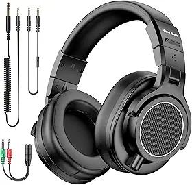 New Bee Fones de ouvido com fio, fones de ouvido de estúdio com drivers de 50 mm e conector de 6,35 mm e 3,5 mm para monitor de estúdio e mixagem DJ guitarra AMP podcast piano teclado