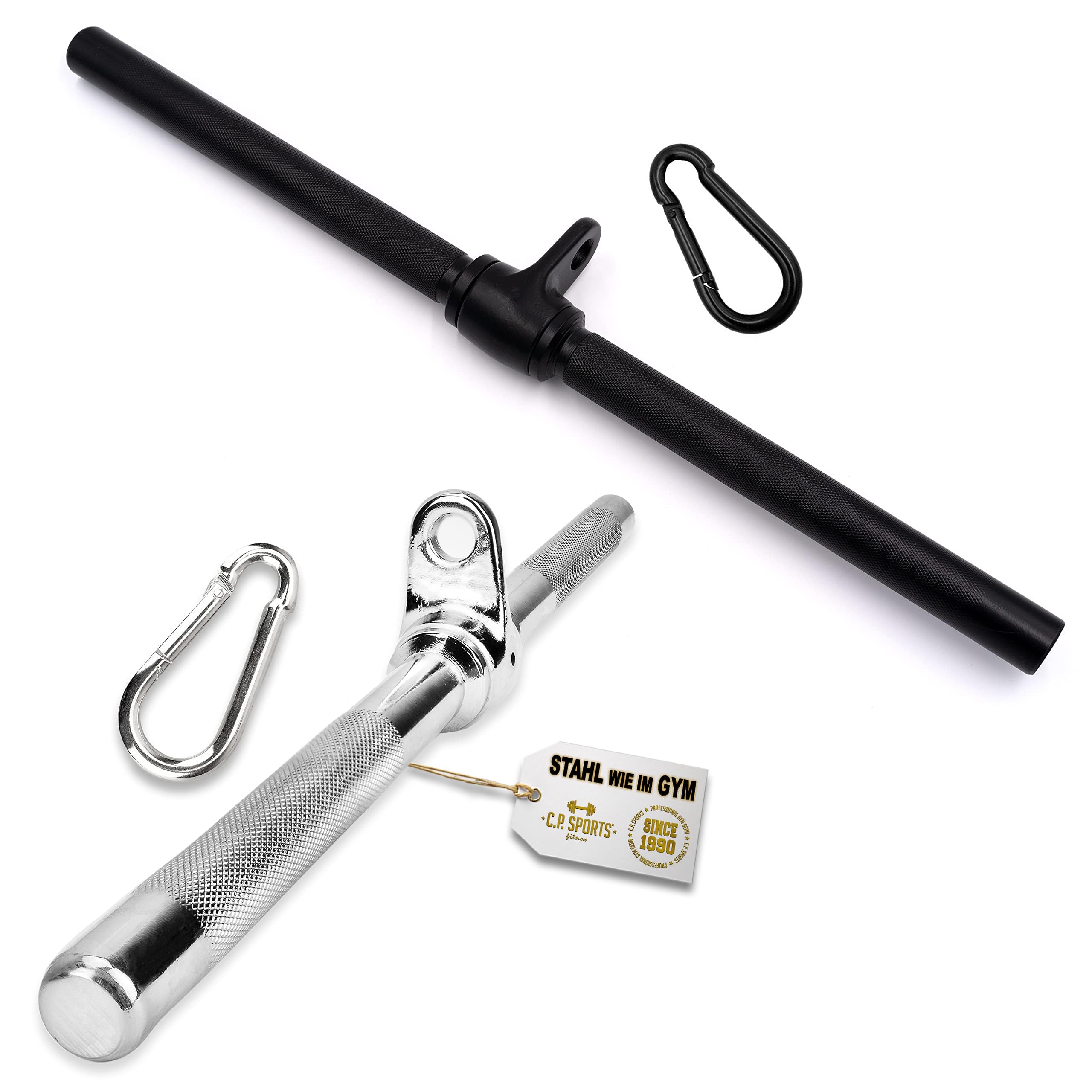 C.P. Sports Bizeps Trizeps Stange | 50 cm Stahl Griff gerade | Latzugstange kurz/Zugstange für Kabelzug, Seilzug – Trainingsstange für Krafttraining, Fitness, Home Gym