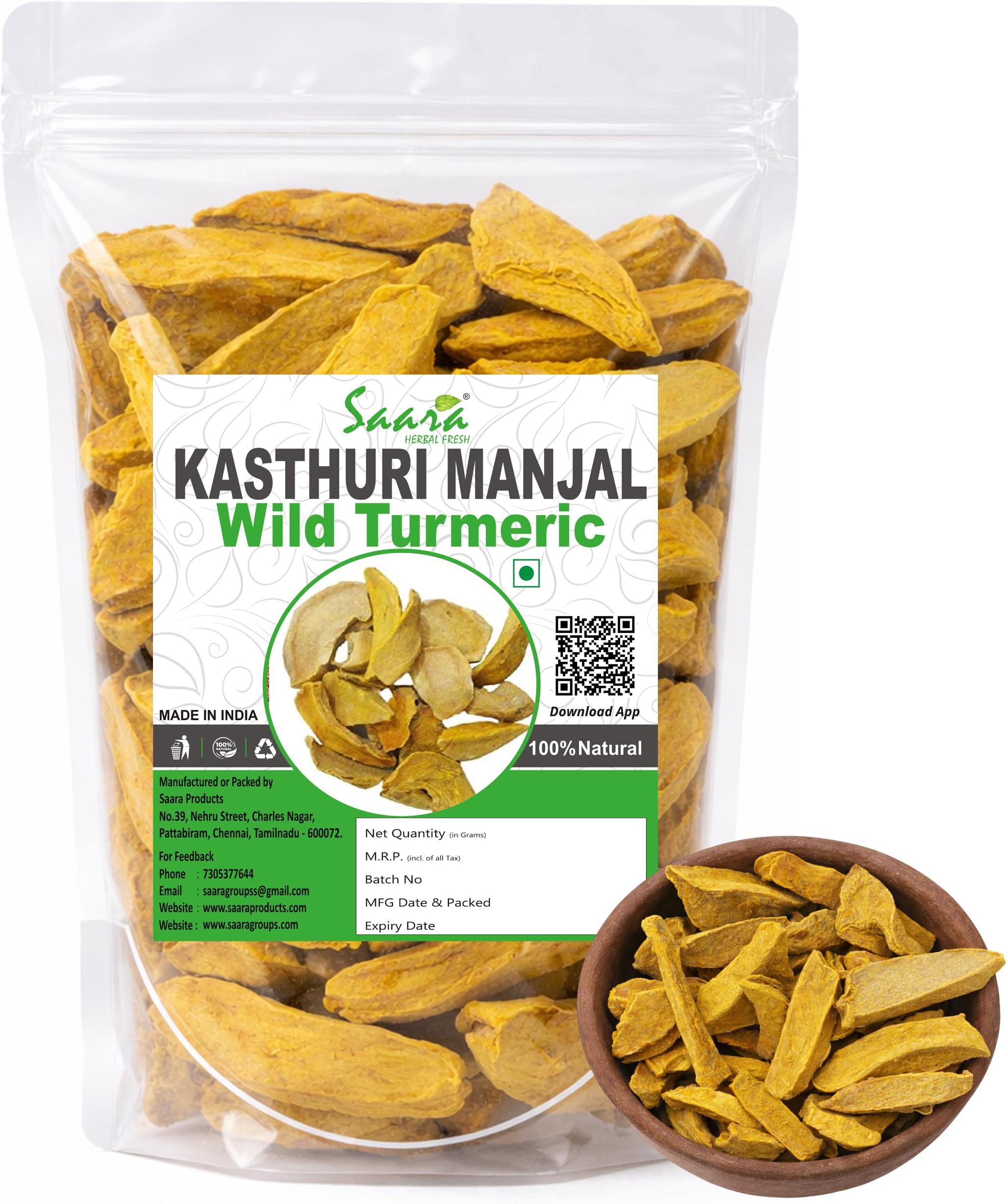 Organic Kasturi Manjal, 150g Wild Turmeric Root, Kasthuri Haldi | Kasturi Turmeric For Skin & Face Care, 150g (Pack of 1)