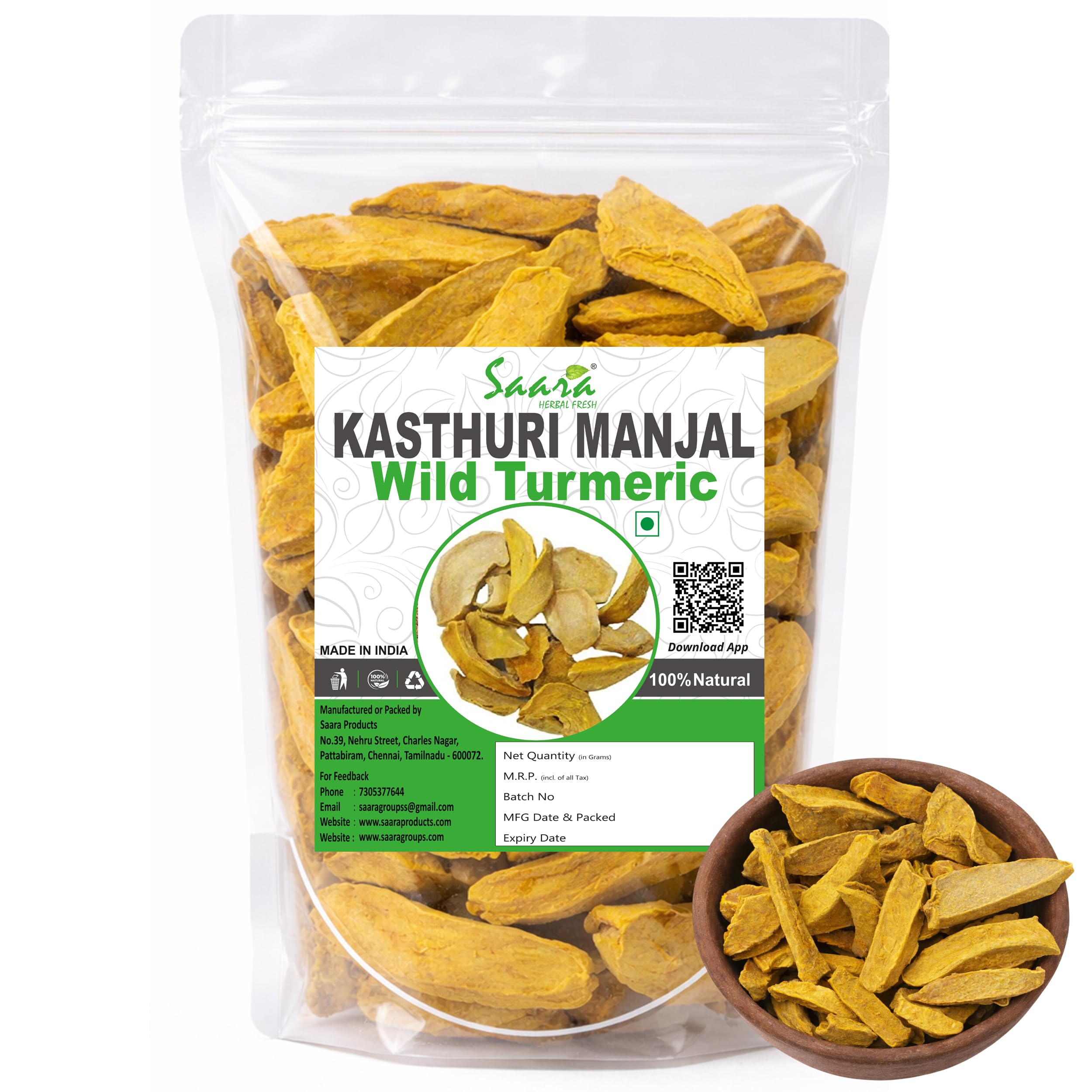 Organic Kasturi Manjal, 150g Wild Turmeric Root, Kasthuri Haldi | Kasturi Turmeric For Skin & Face Care, 150g (Pack of 1)