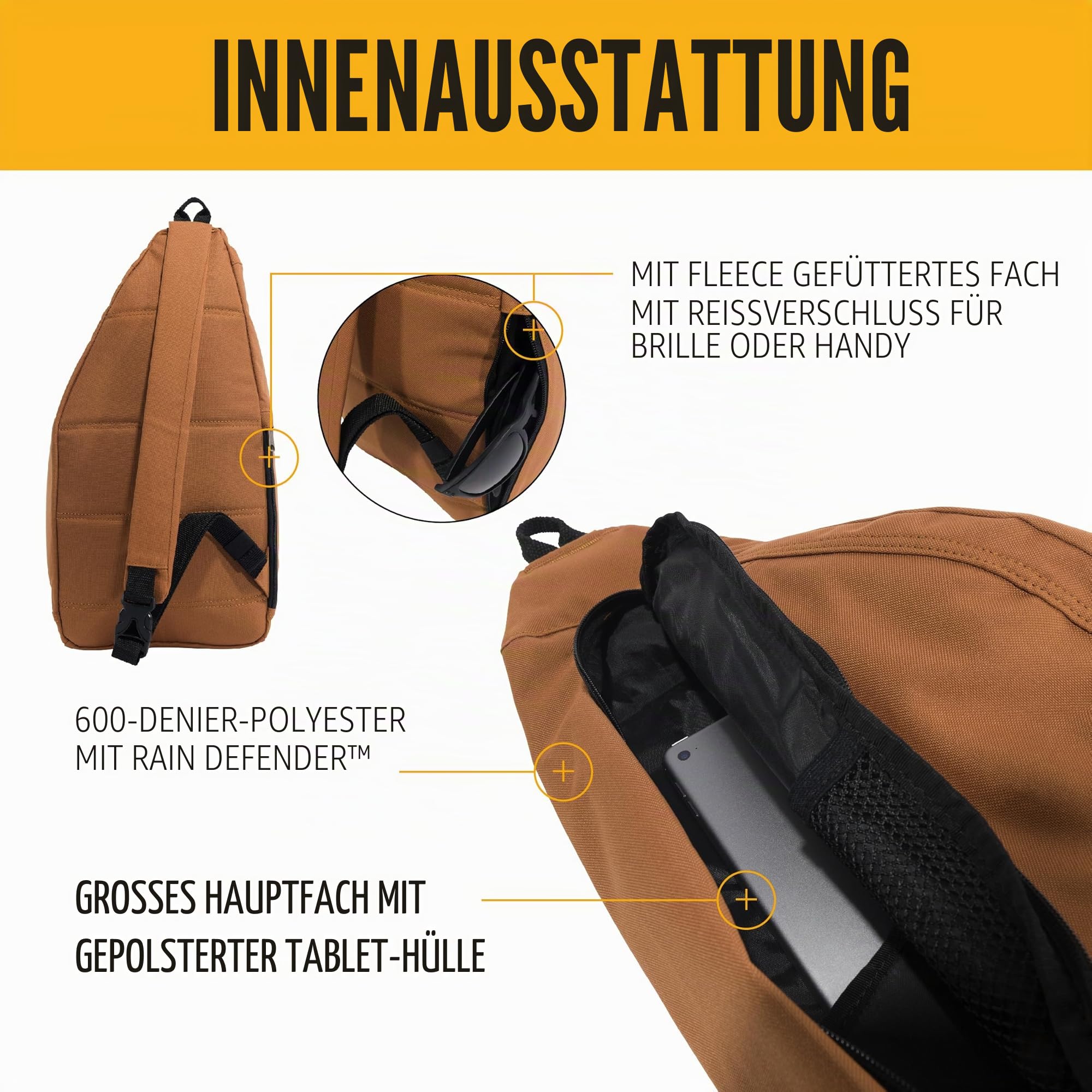 Carhartt Uni-Erwachsene Strapazierfähige Schultertasche, Seitlicher Schnalle, Tablet-hülle und Verstellbarem Riemen Sling, Crossbody-Rucksack Brown, One Size