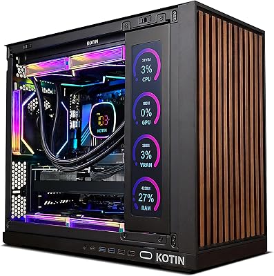 KOTIN Prebuilt Gaming PC RTX 5070 12GB, Ryzen 7 9700X, 32GB DDR5, 1TB SSD | 11.3in Smart Display, 850W 80+ Gold PSU, 360mm Liquid Cooler, WiFi 7, 1440p 4K ARGB Windows 11 Gaming Desktop Computer