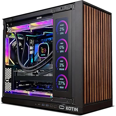 KOTIN G60B Prebuilt Gaming PC, GeForce RTX 5070 12GB GDDR7, AMD Ryzen 7 9700X, 32GB DDR5 6000MHz, 1TB PCIe 4.0 SSD, 360mm Liquid Cooler, 11.3 Inch Smart Display, WiFi 7, ARGB Tower for 4K Gaming