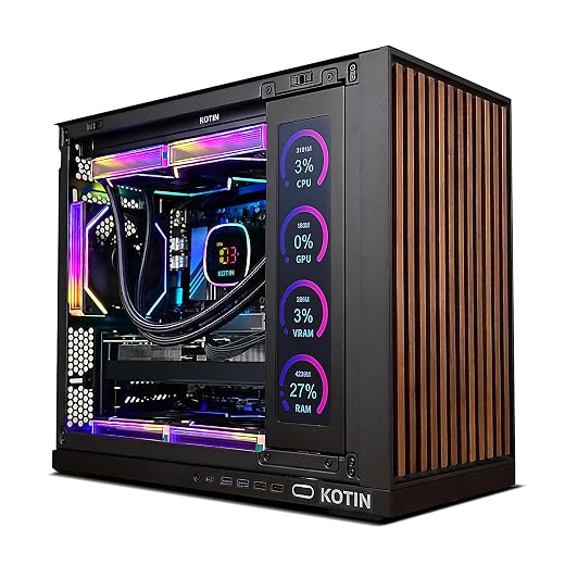 KOTIN Prebuilt Gaming PC RTX 5070 12GB, Ryzen 7 9700X, 32GB DDR5, 1TB SSD | 11.3in Secondary Display, 850W 80+ Gold PSU, 360mm Liquid Cooler, WiFi 7, 1440p 4K ARGB Windows 11 Gaming Desktop Computer