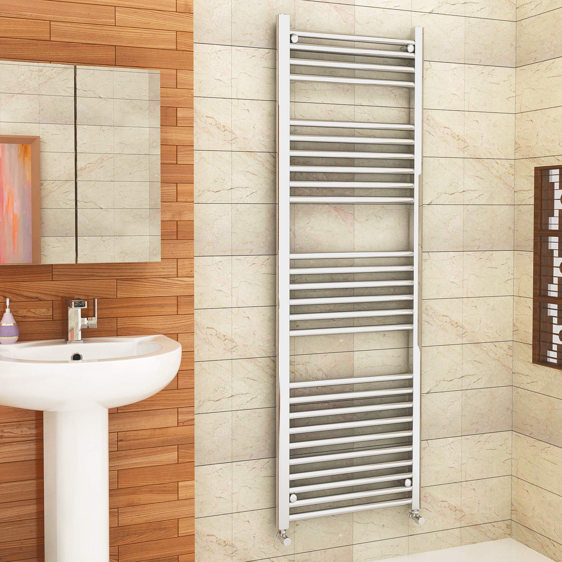 1600 x 300mm (H x W) Bathroom Central Heating Straight Ladder Towel Rail Radiator - Chrome Finish โ image 1