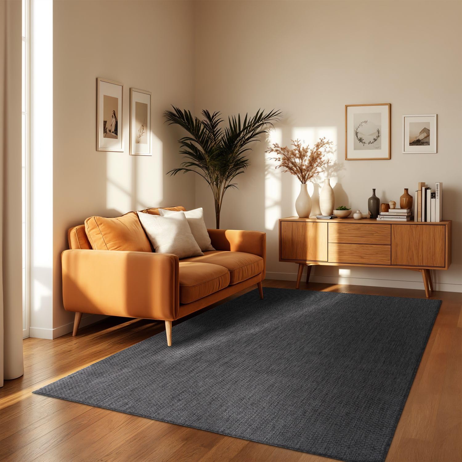 TT Home Teppich Für Outdoor Wetterfest Küchenteppich Balkon Terrasse Unifarbenes Design Modern, Farbe:Anthrazit, Größe:200x280 cm