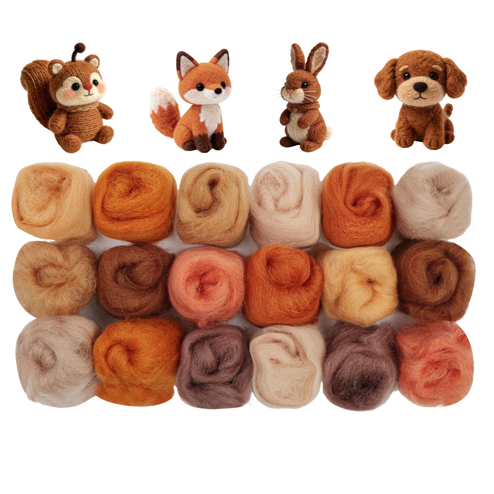 Ainiv 18 Pcs Felting Wool, Needle Felting Wool, 9 Colors x 2 Packs Fleece Roving Yarn, Beginner-Friendly Art Crafts, Starter Needle Fuzzy Felt Supplies for DIY Craft Beginners (Brown Series) — image 1
