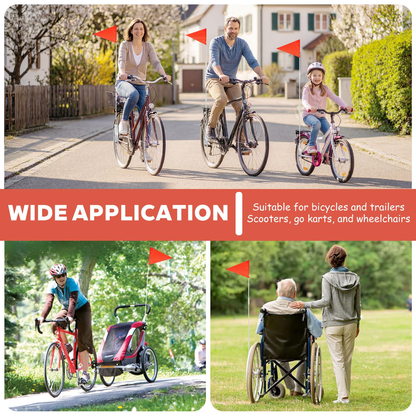 Gagliardetto per Bicicletta Bandiera Sicurezza Bandierina di Sicurezza Riflettente 150cm Bandierina Sicurezza Bicicletta (Rosso)