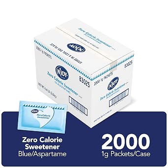 NJoy Zero Calorie Sweetener | Blue Aspartame Packets | 2000 Count | Kosher | Gluten Free and Sodium Free