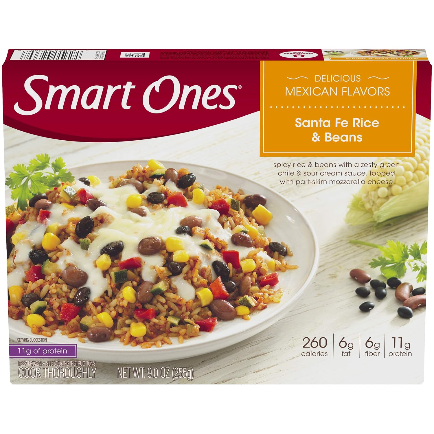 Smart Ones Santa Fe Rice & Beans with Zucchini (Zesty Green Chile Sour Cream Sauce & Mozzarella Cheese Frozen Meal, 9 oz Box)