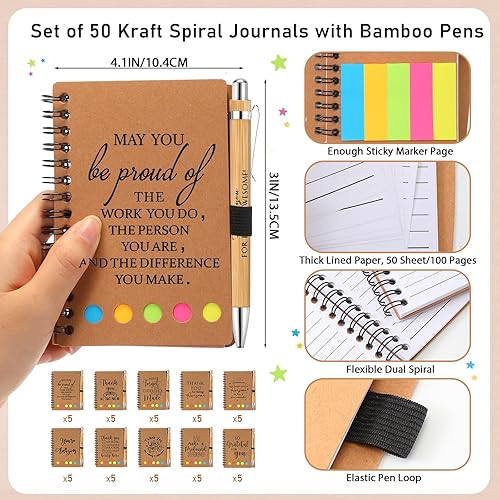 Miniatura 2 de Honoson Juego de 50 cuadernos inspiradores de regreso a la escuela con bloc de notas, bolígrafos motivacionales de bambú a granel para aula,