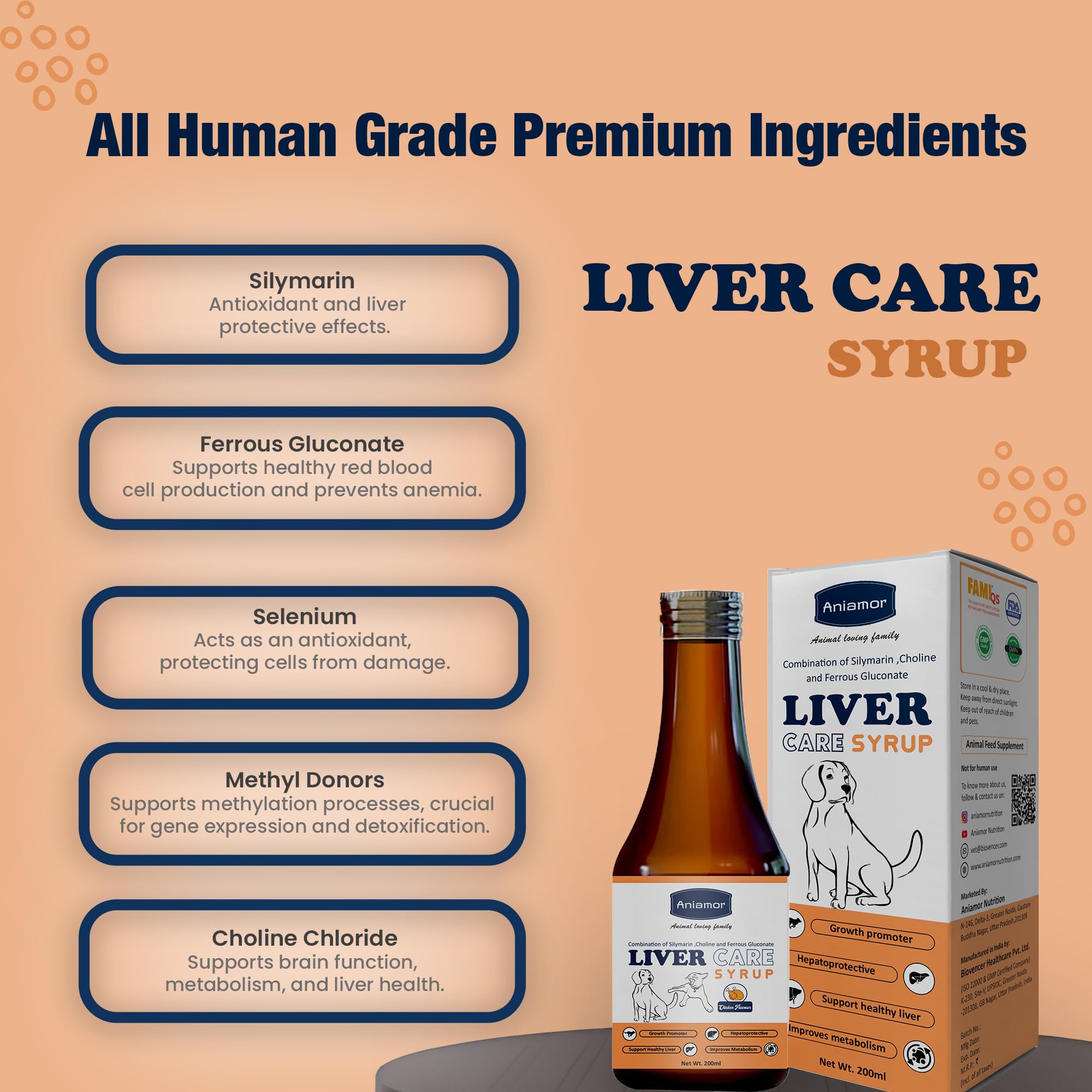 Aniamor Liver Care Syrup for Dogs and Cats | Helps in Liver detoxification | Dogs and Cats Supplements | for All Life Stages | Chicken Flavour | 200ml 3