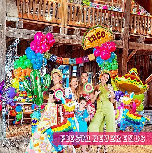 Miniatura 5 de 145 piezas de decoraciones de fiesta mexicana coloridos globos guirnalda arco kit cactus taco sombrero piñata temática mexicana globos de aluminio