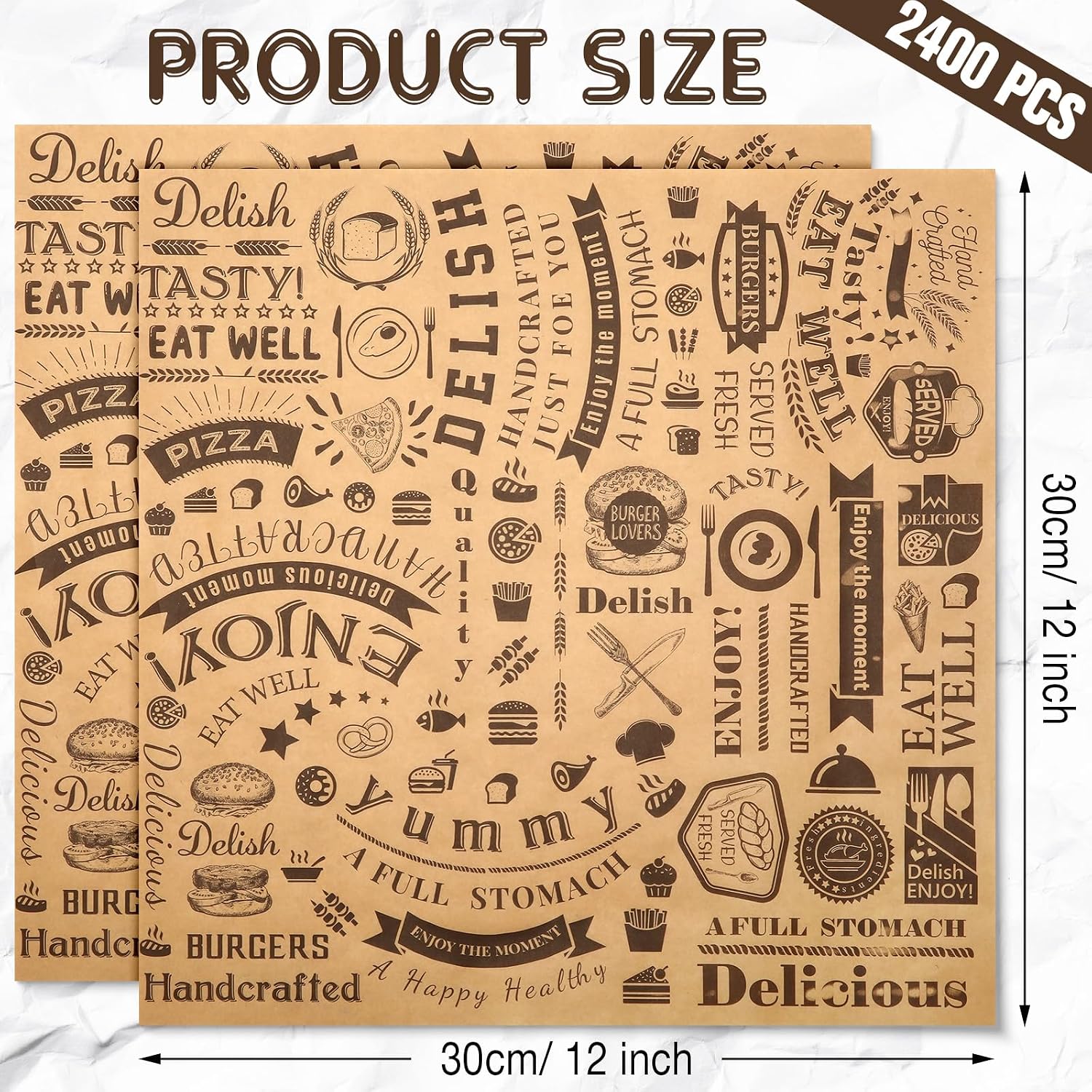 Outus 2400 Pcs 12 x 12 Inch Deli Wax Paper Sheets, Brown image 2