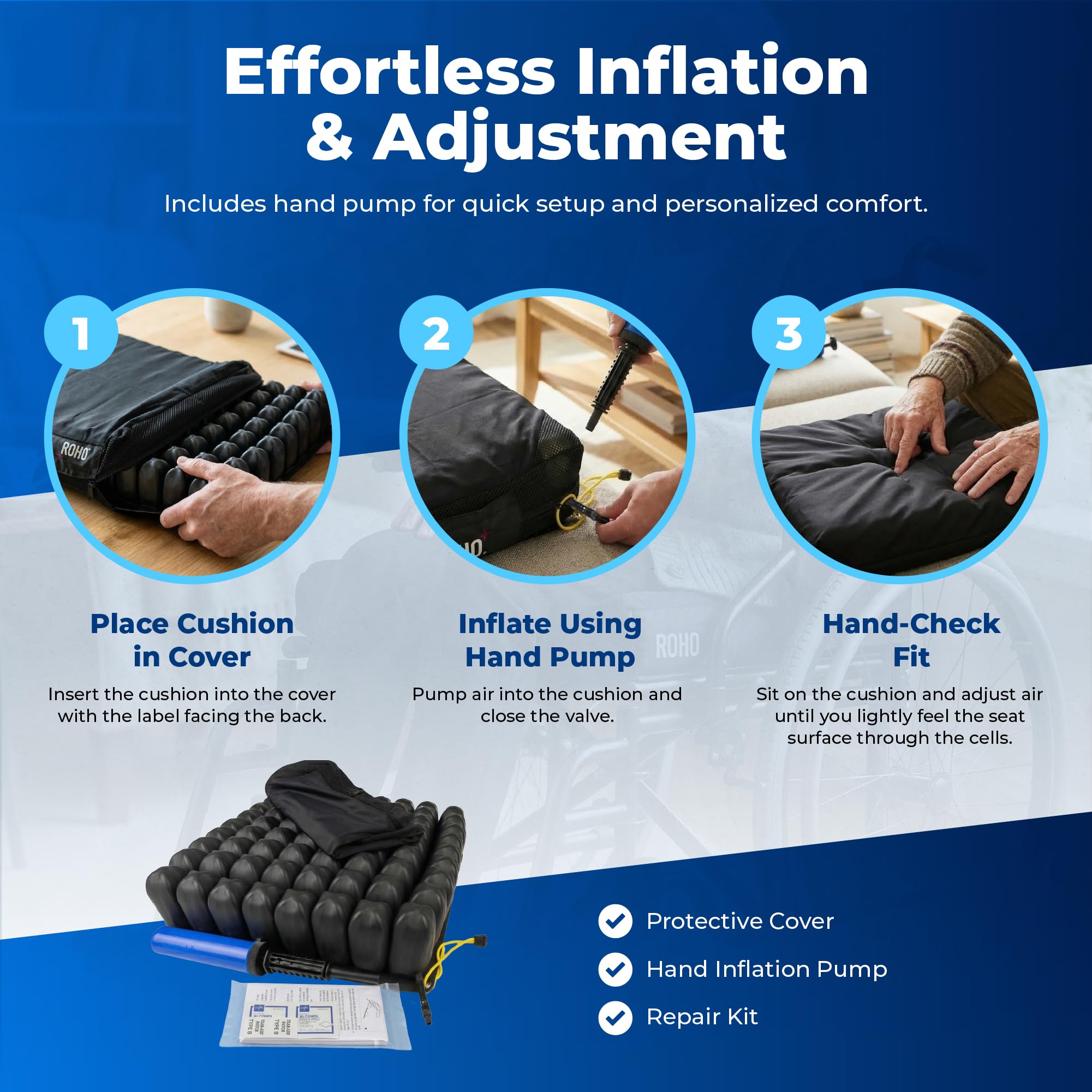 ROHO High Profile Air Cell Wheelchair Cushion 16-17 x 16-17 Standard Cover product thumbnail 7