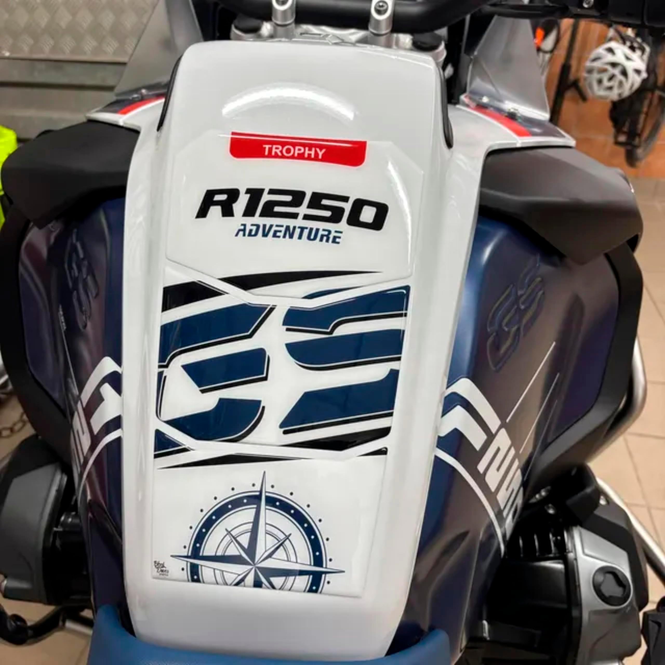 3D Tank Pad Protector Compatible with/Replacement for BMW Motorrad R 1250 GS ADVETURE Trophy 2022 to 2023 (White-Blue)