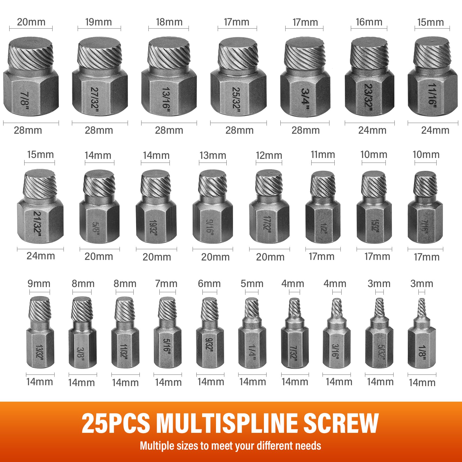 25 Pezzi Estrattore Viti Spanate, Estrattore Viti Danneggiate, Estrattori Viti per la Rimozione di Bulloni