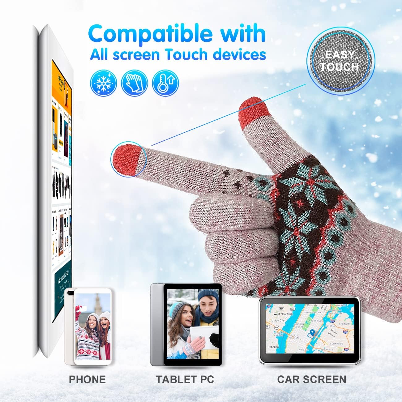 Women's Winter Wool Touchscreen-Gloves Warm Thermal Soft Lining Elastic Cuff