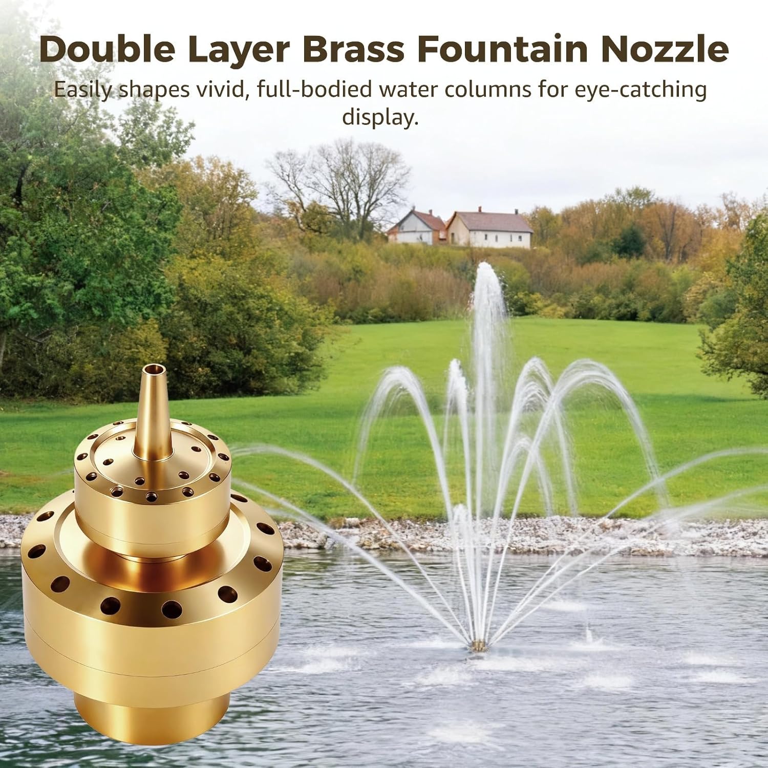 1.5 DN40 Brass Water Fountain Nozzle, Double Layer Spray Head, Flower Column Water Spray, High Pressure Water Feature, Layered Bouquet Jet for Pond, Park, Pool