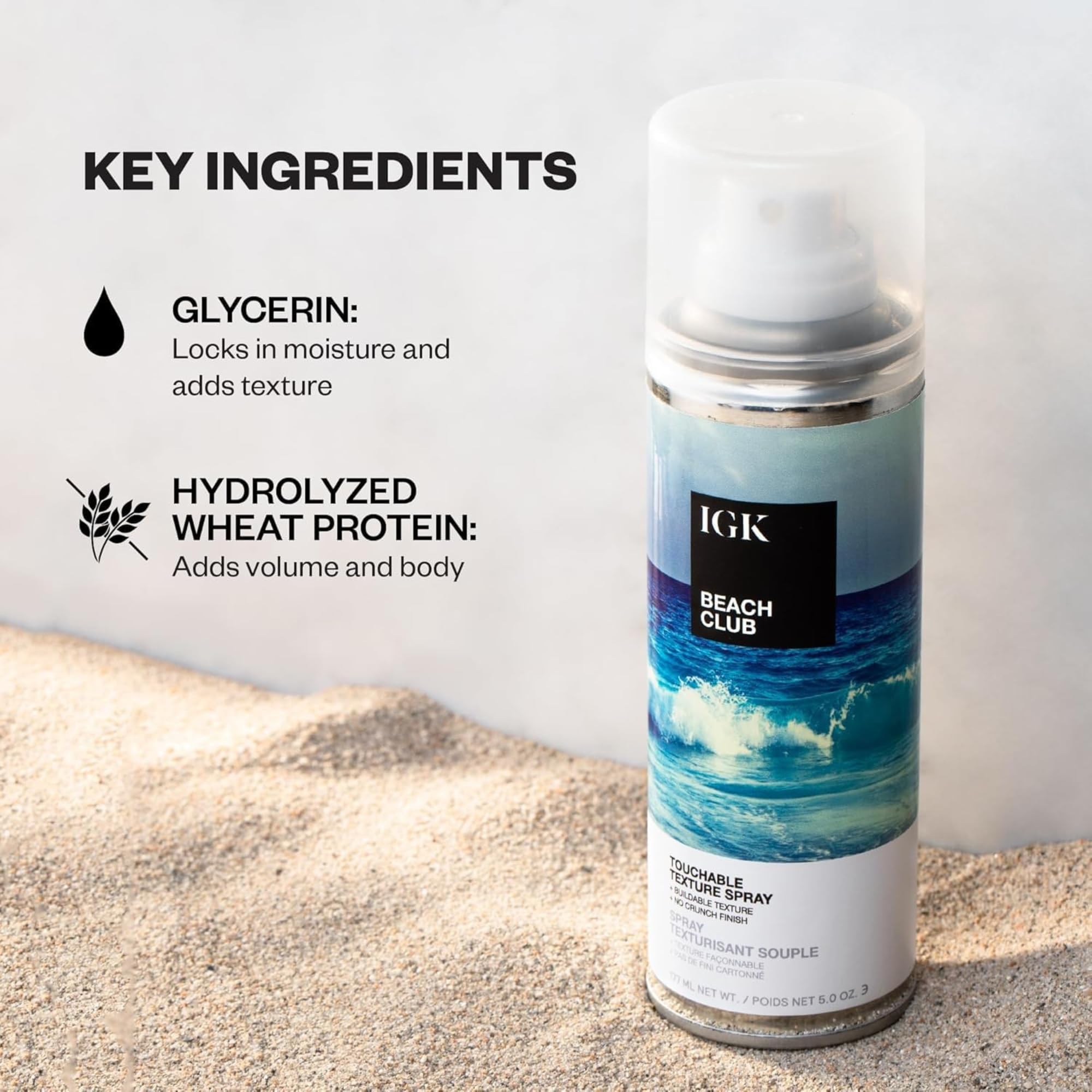 IGK BEACH CLUB Volumizing Texture Spray | Beach Wave Spray for Instant Volume & Tousled Texture | Non-Drying Fullness with Flexible Hold | 5oz