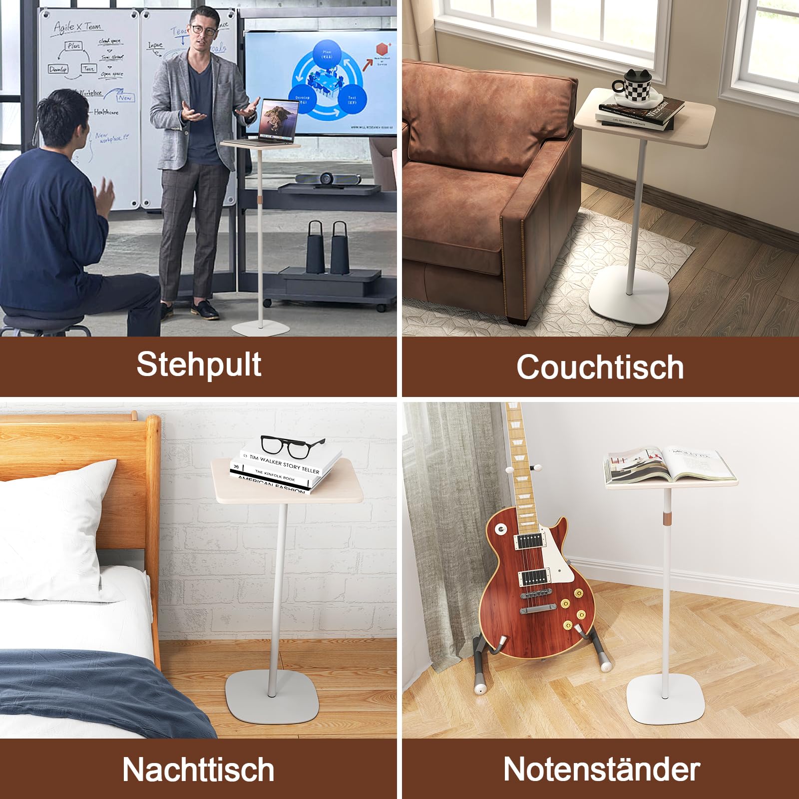 ONKRON Klein bureau met wieltjes, optimale belasting van 8 kg, bedtafel voor laptop, werkstation, laptop/bureau met verstelbare wielen/bedtafel met wieltjes, LMG30-W, wit