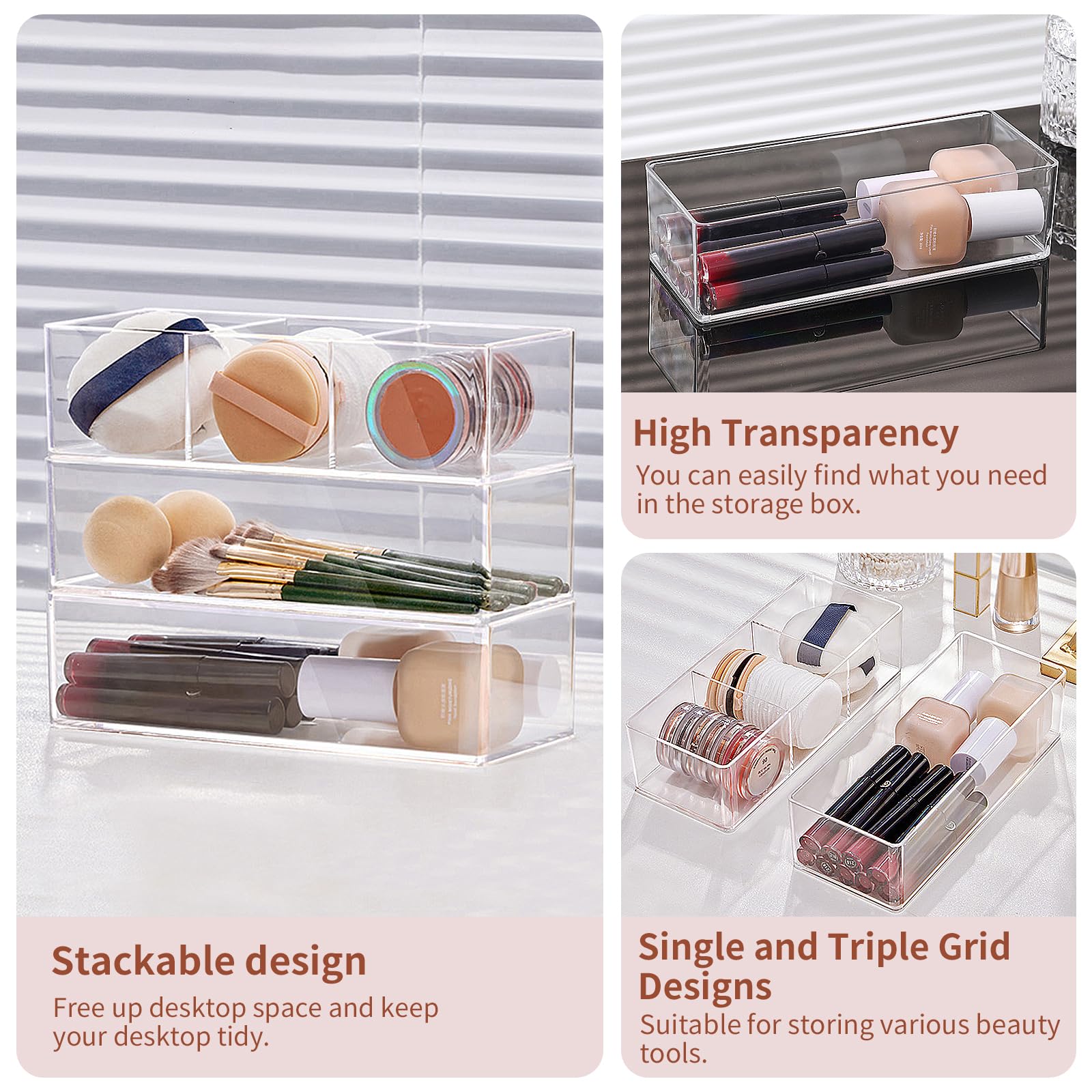 Organisateur De Maquillage JessLab En Acrylique Transparent - Rangement 3 Compartiments Pour Cosmétiques Et Bijoux