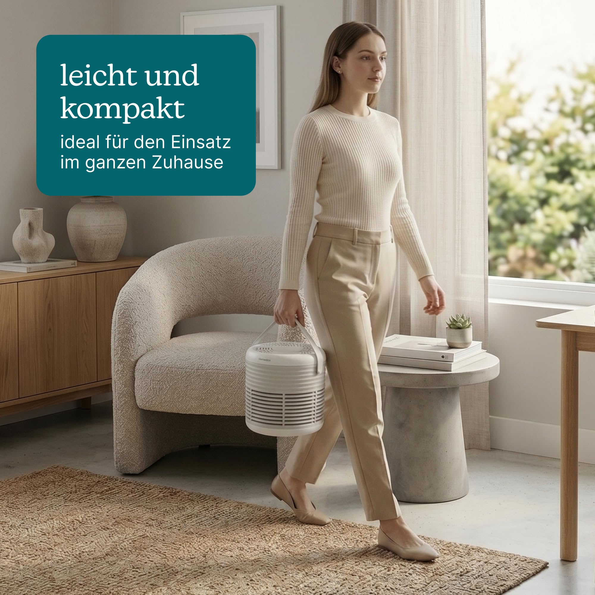 Homedics WhisperPure Comfort Luftreiniger, True HEPA, Beige | Für Zuhause & Büro, Leise, Tragbar, 3-in-1-Filtration, Gegen Staub, Pollen & Gerüche, 3 Geschwindigkeiten