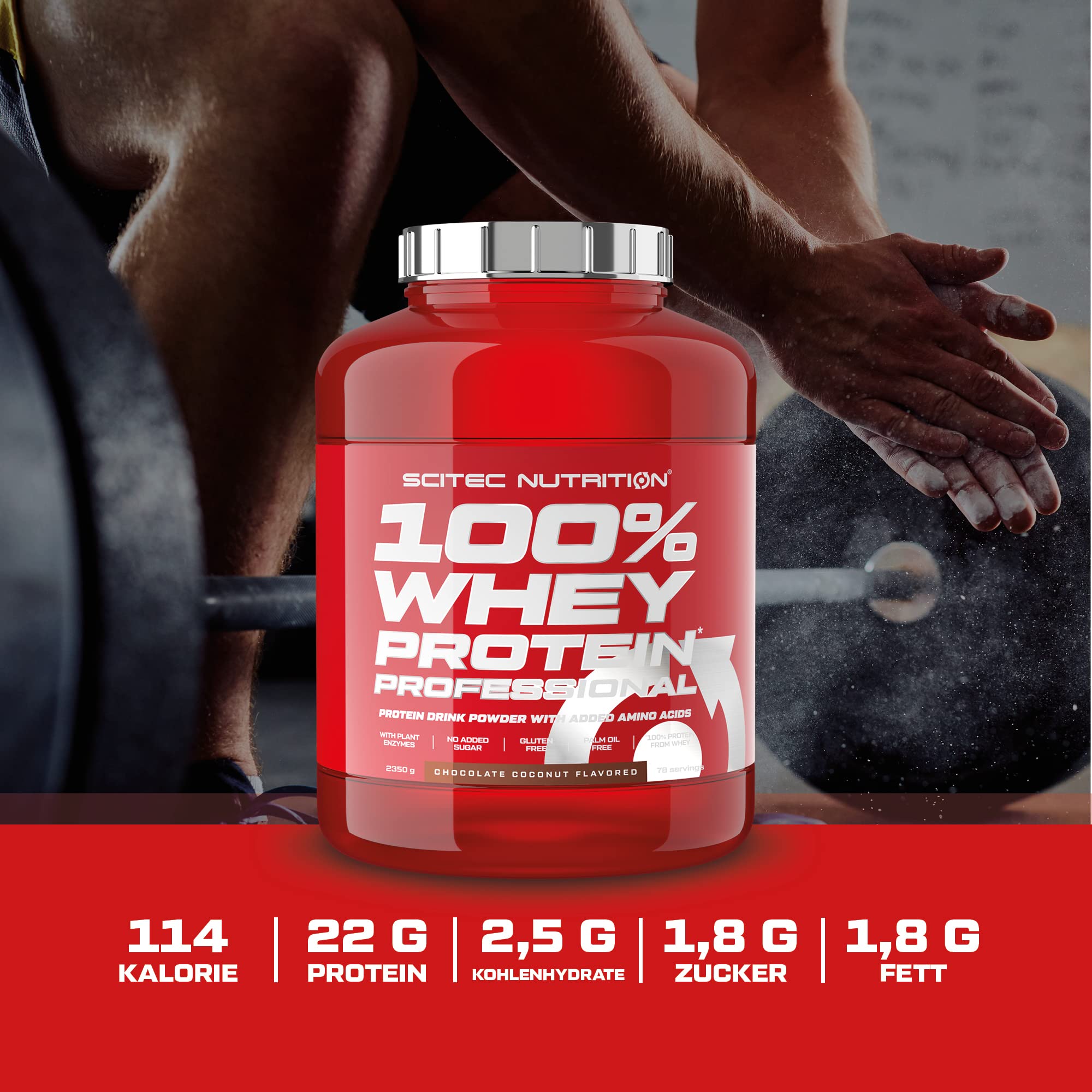 Scitec Nutrition 100% Whey Protein Professional - Molkenprotein-Komplex | Aus Konzentrat und Isolat - mit Verdauungsenzymen und zusätzlichen Aminosäuren - 2.35 kg, Schokolade