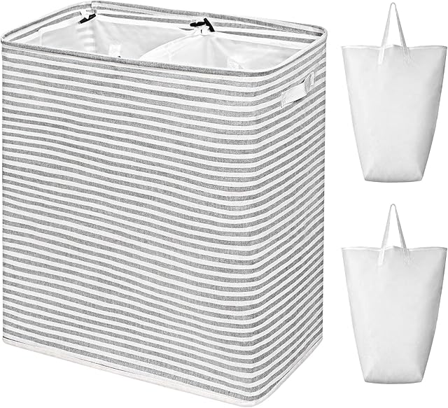 Chrislley 130L laundry basket Freestanding Laundry Hamper with Handle Large Collapsible Laundry Basket 2 Removeable Liner Bags Laundry Bin for Clothes Washing Bedroom