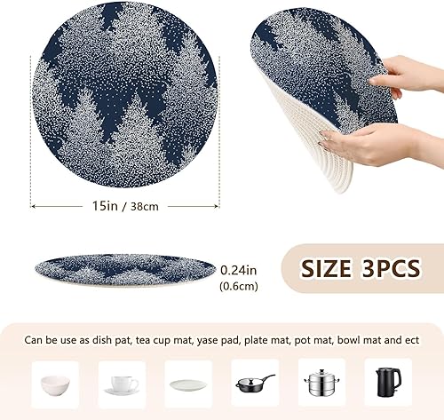 Miniatura 2 de 3 Pcs High Heat Trivet Fir in Winter for Hot Pots and Pans 15in Cotton Thread Weave Absorb Water Pot Holder for Bowl Protecting Counter