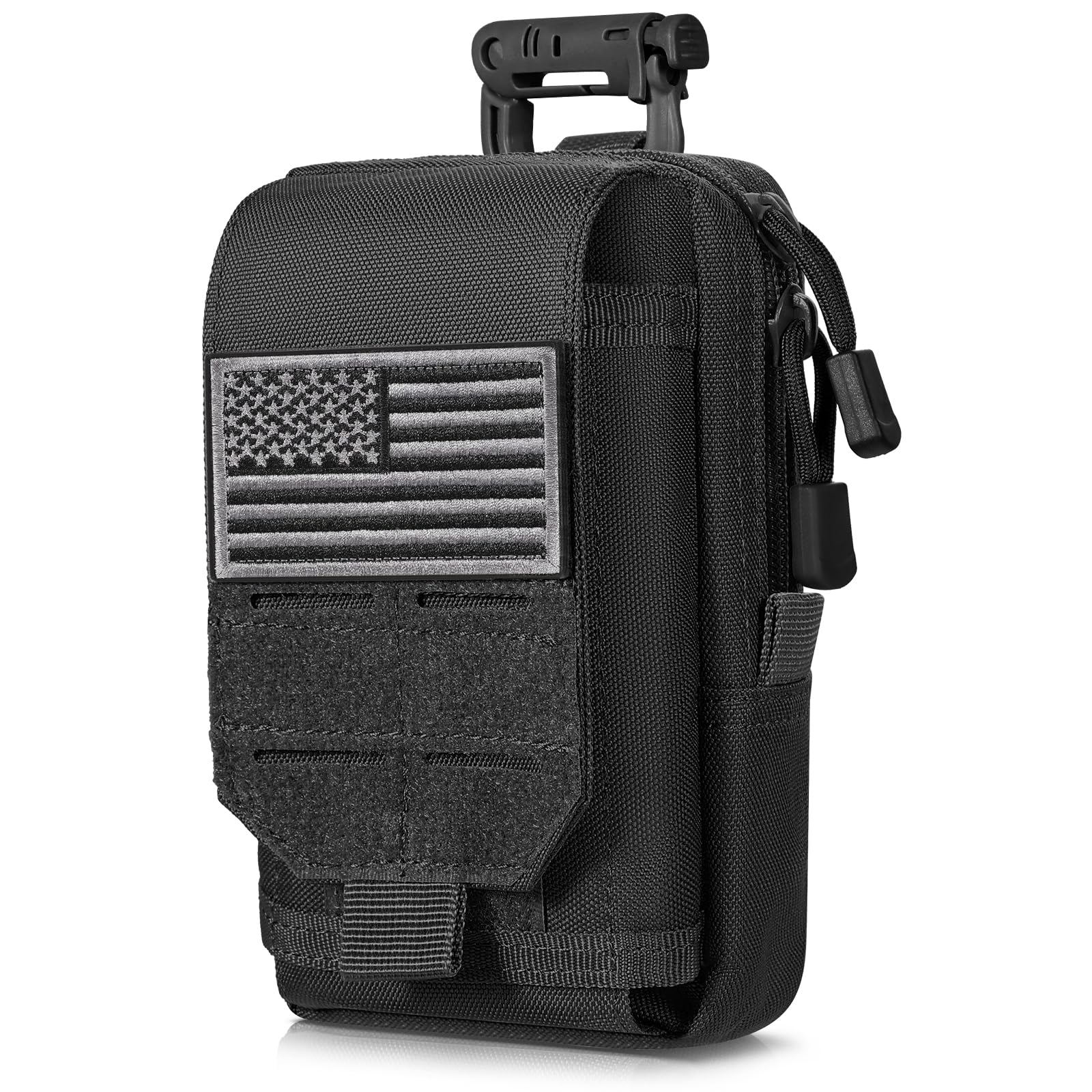 SOWHUP Tactical Molle Pouch Cell Phone Pouch Holster Small Utility EDC Pouch Gadget Organizer Bag with Tactical Key Ring Holder and U.S.A Flag Patch (Black1)