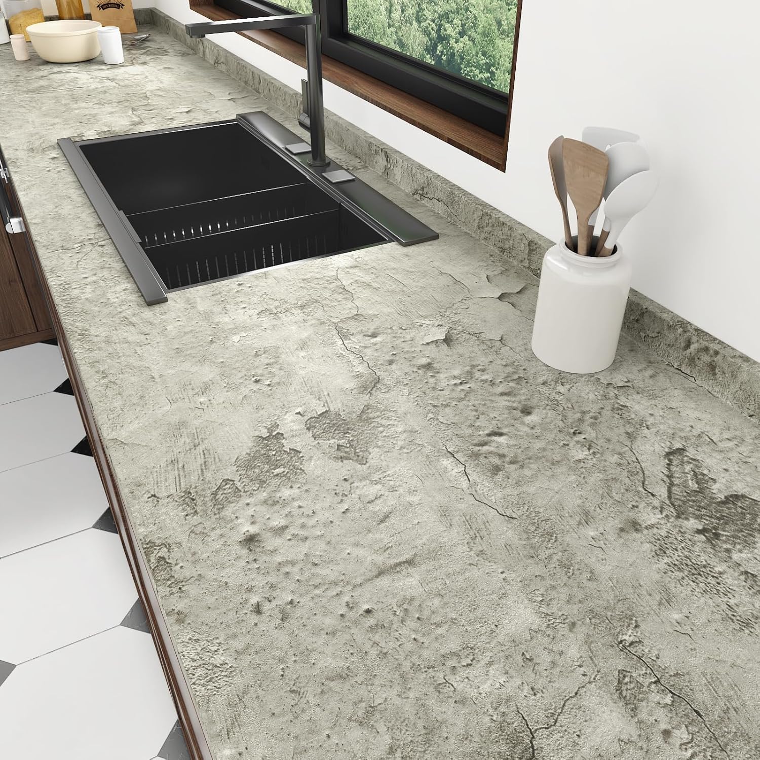 Aged Beige Grey Concrete Wallpaper Peel and Stick Old Cracked Cement Wallpaper 3D Vintage Textured Contact Paper Industrial Wall Paper for Countertops Cabinets Bathroom Walls Waterproof