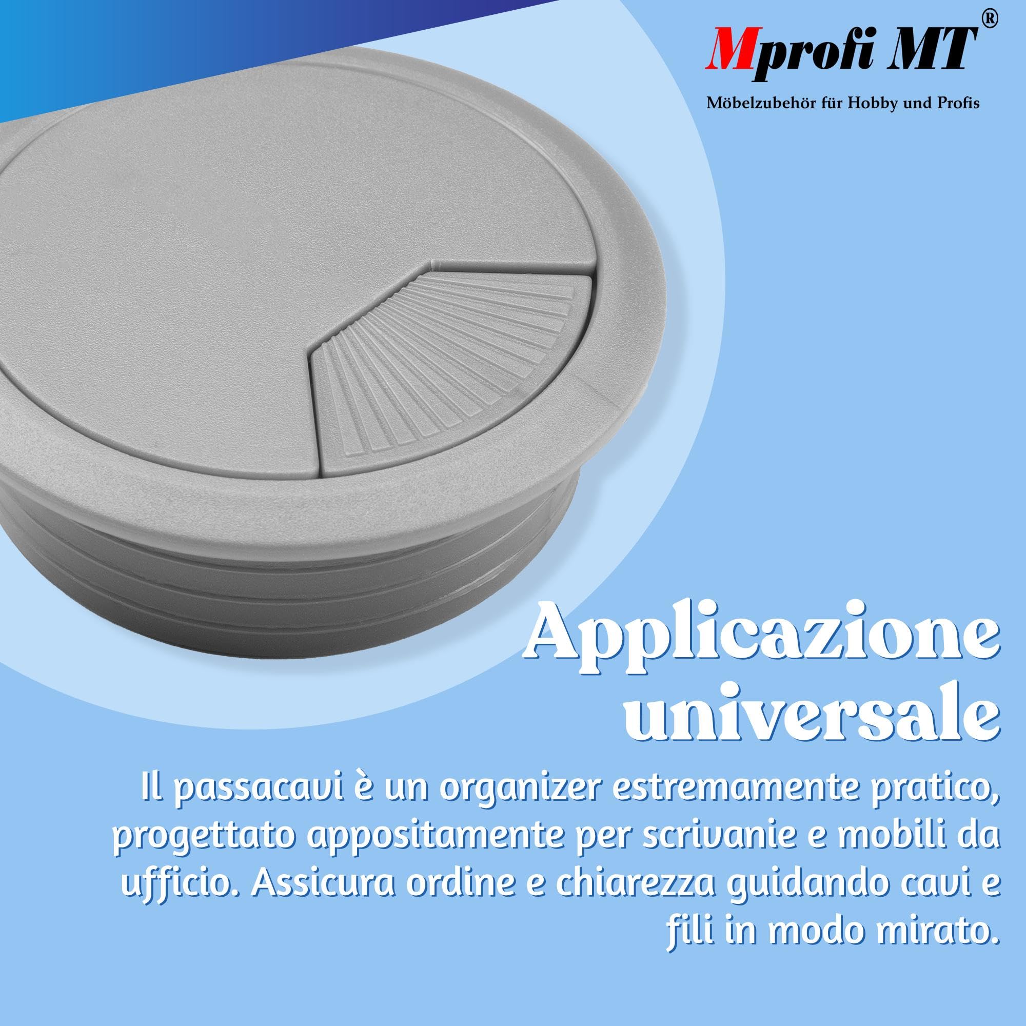 Mprofi MT® 2 Pezzi | Passacavi per Scrivania Argento Ø80mm | Organizzatore per Mobili per Ufficio | Passacavi in Plastica | Organizzatore per Scrivania | Scatola Cavi | Tappo Passacavi Per Scrivania