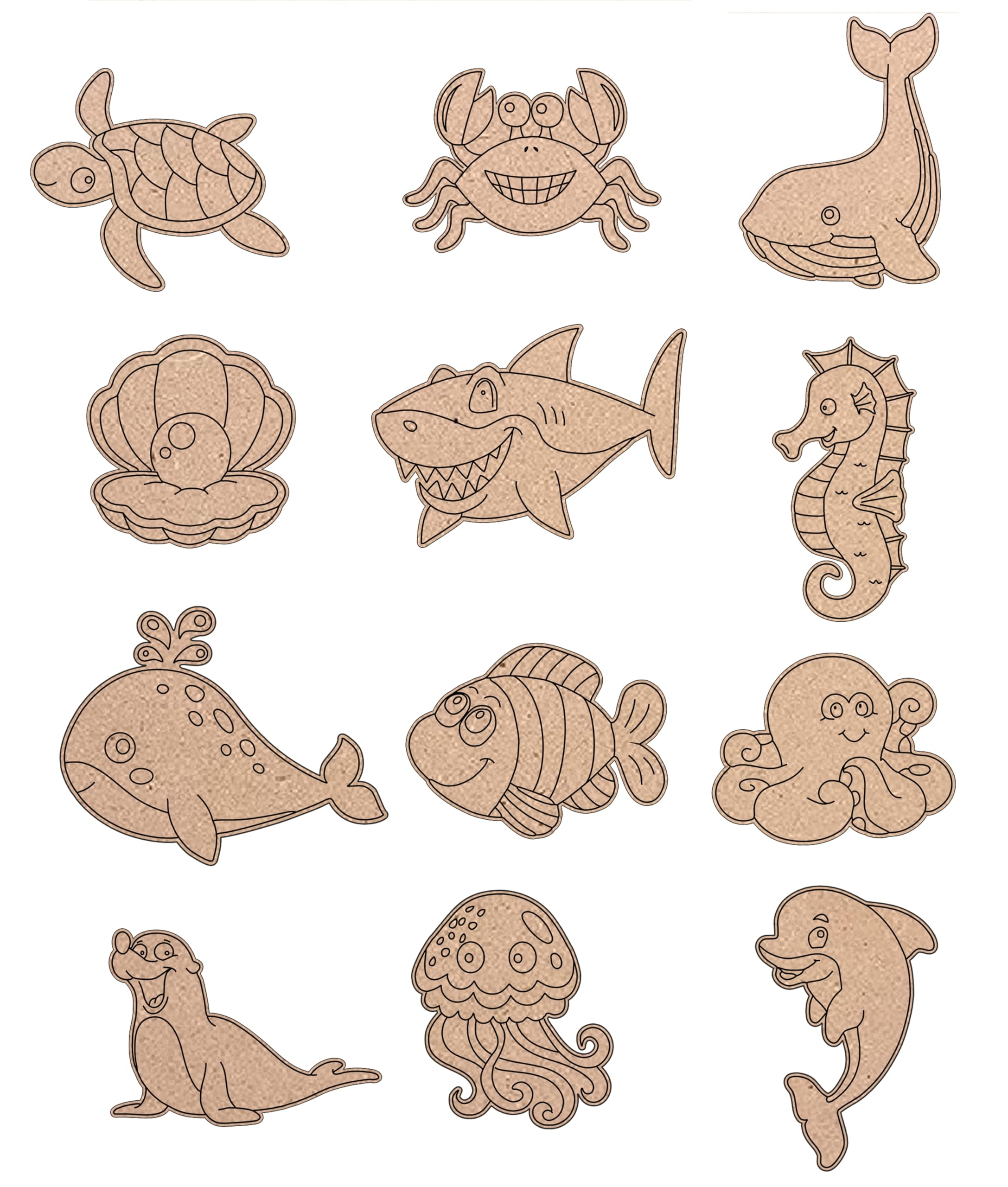 ChoiceHub Gifts Pre-Marked MDF Sea Animal Cutouts for Kids and Adults – Perfect for Coloring, Arts and Crafts, Resin Art, and Learning Activities – 12 Unique Sea Animal Shapes with Cartoon Smiles for Creative Fun (Sea animals) (B0DBJ65CX9) Amazon Price History, Amazon Price Tracker