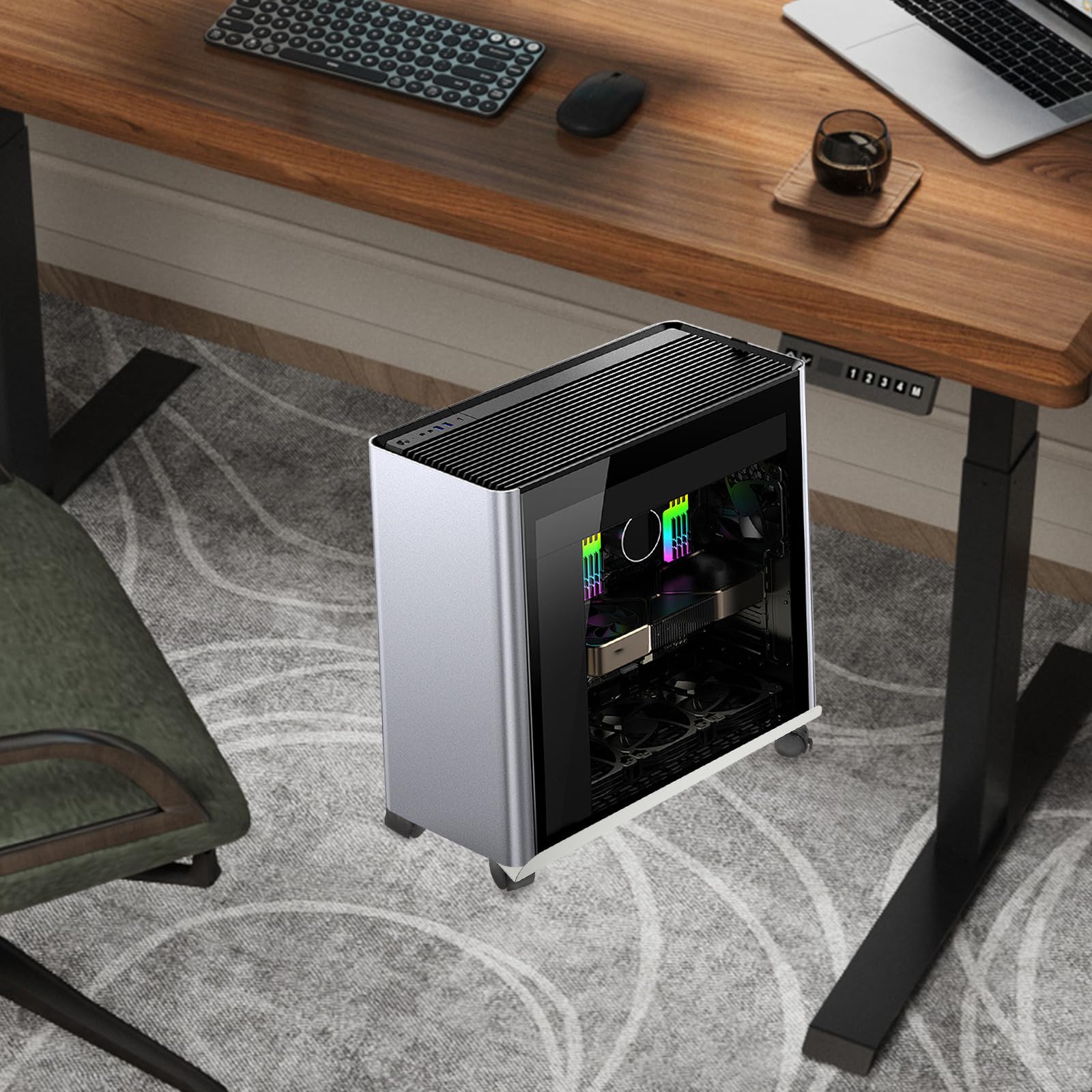 PartyKindom Soporte de Computadora, Soporte de Torre para PC Ruedas, Acero al Carbono, Blanco, Frenos, para Torre de Ordenador, para Escritorio y Hogar