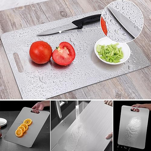 Miniatura 7 de Tabla de cortar grande de acero inoxidable, tablas de cortar de titanio puro para cocina, quesos de metal de grado alimenticio de doble cara, para