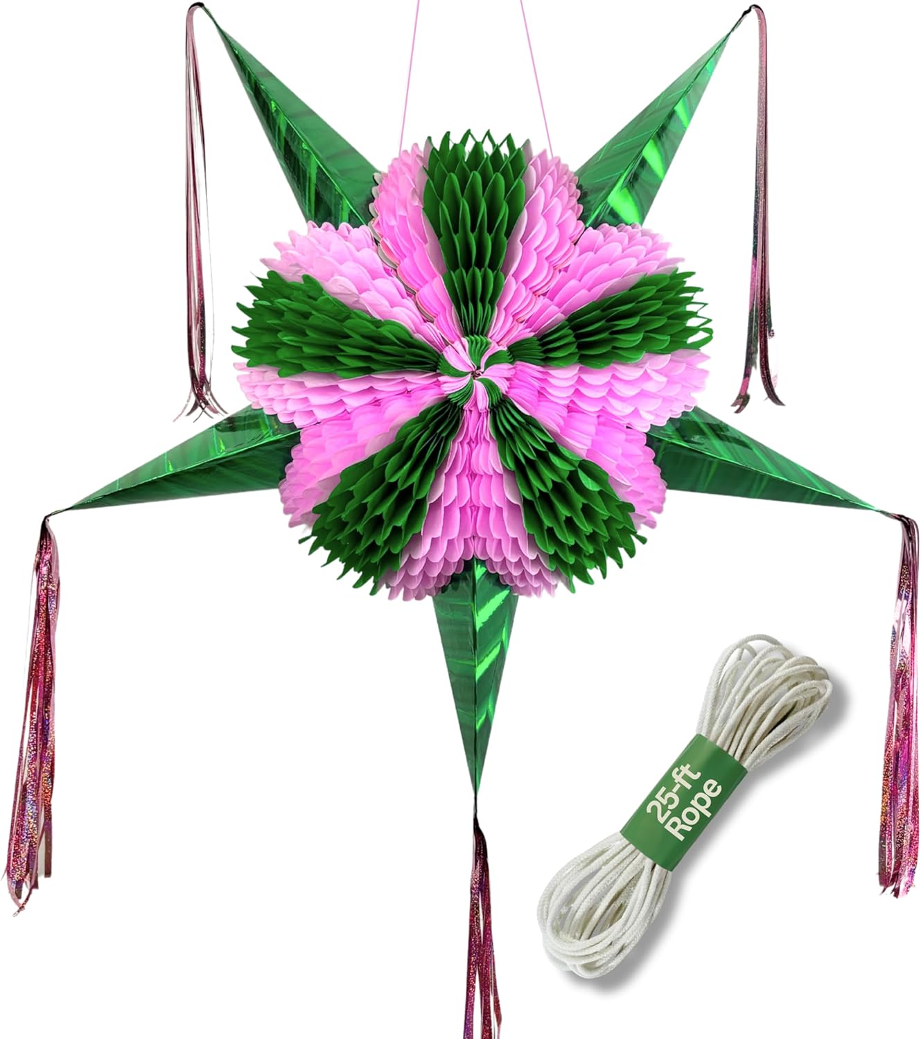 Pink & Green Easter Pinata – Large 32” Birthday Party Piñata with 25-ft Rope Included – Quinceañera, Wicked-Inspired Party Decorations – TexMex Fun Stuff
