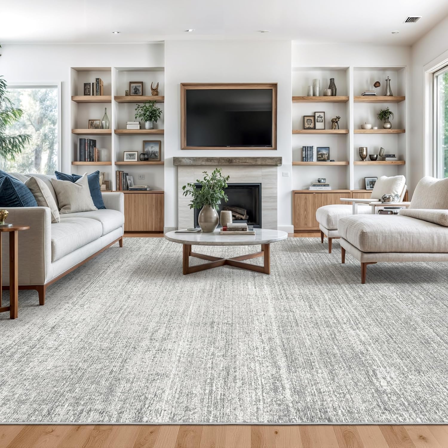 Alfombra Salón 110x150cm Alfombra Lavable Antideslizante para Oficina Dormitorio Habitacion Gris Moderno