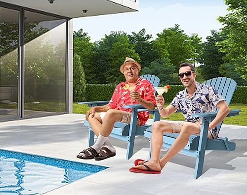 Vista 34 de Juego de 2 sillas plegables Adirondack de madera maciza Adirondack con reposabrazos anchos, juego de sillas para exteriores para todo tipo de clima