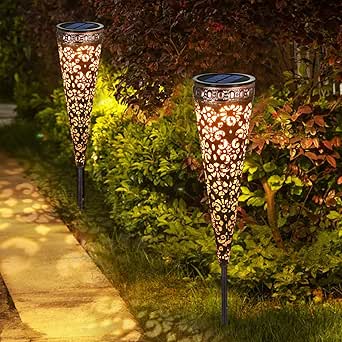 Metall Vintage Solarlampen, Görvitor IP65 Wasserdicht Garten Solarleuchten für Außen, Warmweiß LED Solar Gartenleuchten mit Erdspieß Deko für Terrasse Blumenkasten Balkon (2 Stück)